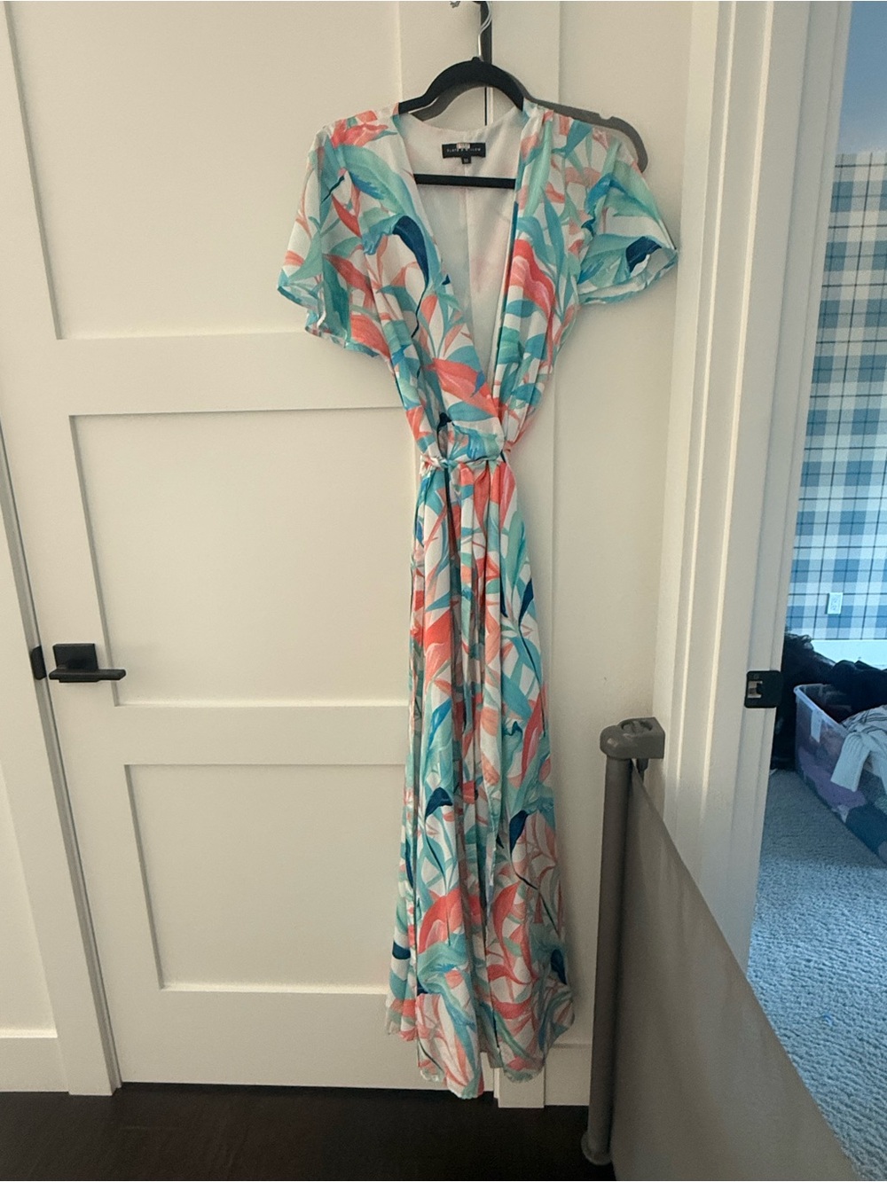 Slate & Willow Teal & Coral Floral Wrap Maxi Dress